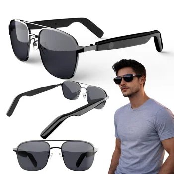 Bluetooth smart glasses with speakers and microphone, black