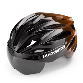 Rockbros Bike Helmet with Detachable UV Goggles, Black/Brown
