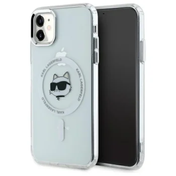 Karl Lagerfeld IML Metal Choupette Head MagSafe iPhone 11 / Xr dėklas, baltas