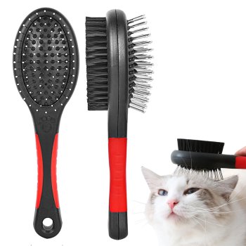 Double-Sided Pin and Bristle Brush for Dog and Cat Grooming