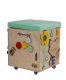 Educational Toy Wooden Manipulation Sensory Cube-Pouf on Wheels with Storage Space Busy Board