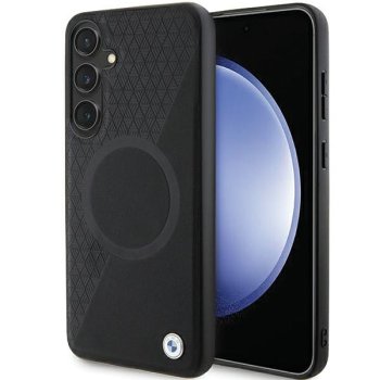 BMW Samsung Galaxy S24 Case Leather Half Textured & Circle MagSafe, Black