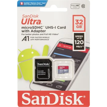 SanDisk Ultra microSDHC atminties kortelė 32 GB 120 MB/s su adapteriu SDSQUA4-032G-GN6MA