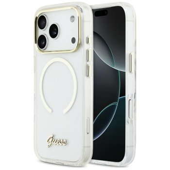 Guess IML Script Metal MagSafe Phone Case Cover iPhone 17 Pro - Clear
