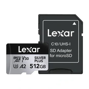 Lexar High-Performance Silver Plus microSDXC Memory Card 512GB with Adapter