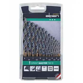 Alpen Sprint Master TM 13 HSS Twist Drill Bit Set, 2-8 mm, 13 Pieces