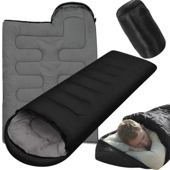 Tourist Sleeping Bag with Hood and Carry Bag, Black