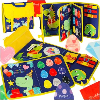 Montessori sensory busy board for kids, suitcase backpack, blue