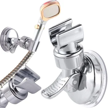 Shower Head Holder with Suction Cup and Rotating Head Chrome