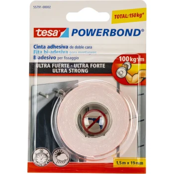 Tesa Powerbond Ultra Strong Double-Sided Mounting Tape 1.5 m x 19 mm, White