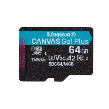 MicroSDXC Memory Card Kingston 64GB Canvas Go Plus 200MBs A2 U3 V30
