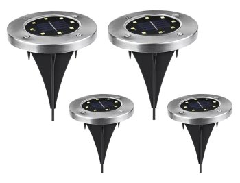 Dārza saules lampa ar 8 LED, komplekts 4 gabali, melna un inox
