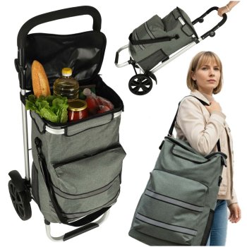 Shopping Trolley on Wheels with Insulated Bag 100 cm, Grey