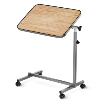 4FIZJO MED Adjustable Overbed Table on Wheels, Light Oak