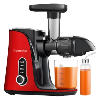 AMZCHEF Slow Masticating Juicer GM3001-RD Cold Press with 2 Travel Bottles