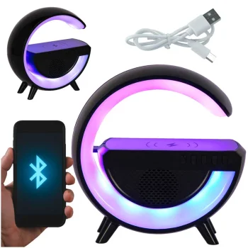 Multifunctional RGB LED Lamp with Speaker and Wireless Charger, Black