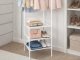 Corner Coat Rack Standing Hall Tree with 3 Shoe Shelves, Metal Garment Rack, white