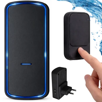 Wireless Kinetic Doorbell with LED, 130m, Waterproof, Black