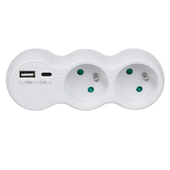 Maclean MCE339 E 2-Way Socket Adapter with USB A/C