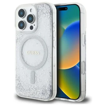 Guess Resin Gradient Glitter MagSafe Case for iPhone 16 Pro, Silver