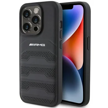 Apple iPhone 15 Pro 6.1'' AMG Leather Debossed Lines Case Cover, Black