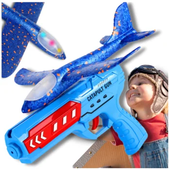 Toy Glider Airplane with Launcher Gun and LED Lights, Blue
