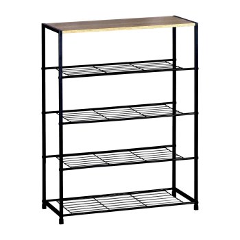 Industrial 5-Tier Shoe Rack, Metal and Wood Storage Organizer