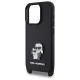 Apple iPhone 16 Pro 6.3\'\' Karl Lagerfeld Saffiano Karl&Choupette Metal Pin CBDY Strap Case Cover, Black
