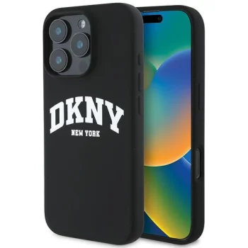 DKNY iPhone 16 Pro Max Case Silicone White Printed Logo MagSafe, Black