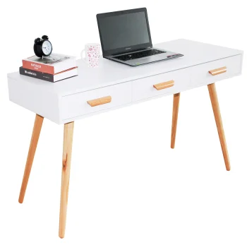 Modern desk with 3 drawers, console and vanity table function, white