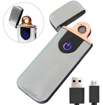 Plasma Electric Lighter + USB Charger, Silver
