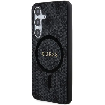 Guess Samsung Galaxy S24 Case 4G Leather Metal Logo MagSafe, Black