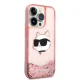 Karl Lagerfeld iPhone 14 Pro Case Liquid Glitter Choupette Pink