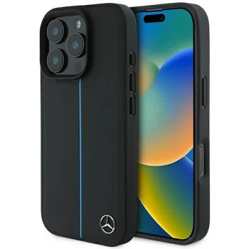 Apple iPhone 16 Pro Max 6.9" Mercedes MB Blue Line Leather MagSafe Case Cover, Black