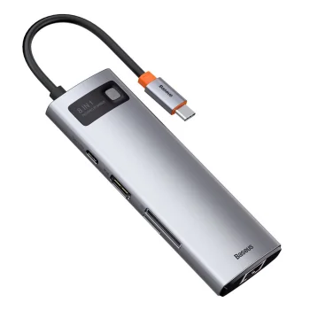 Baseus Metal Gleam 8in1 USB-C Hub - USB-C PD 100W 1x HDMI 4K 30Hz 1x SD and microSD card reader 3x USB-A 3.2 1xRJ45 -...