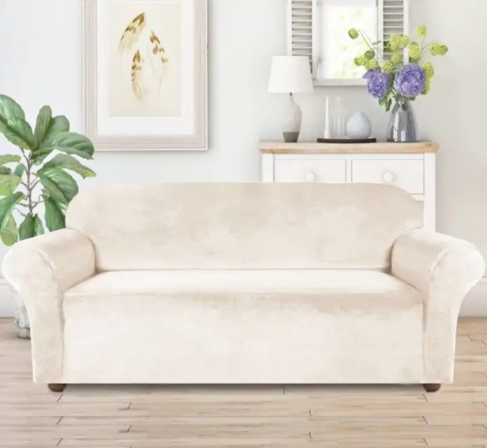 Velour Couch Cover, Beige (1)