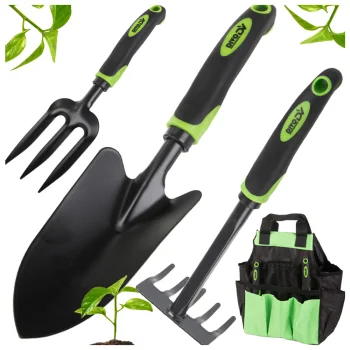 Garden Tool Set: Rake, Fork, Trowel + Bag