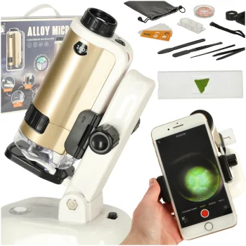 Kids Pocket Mini Microscope with LED Light and Accessories, 250x