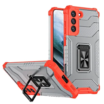 Hybrid Case for Samsung Galaxy S22+ with Ring Holder and Magnetic Mount Support, Red