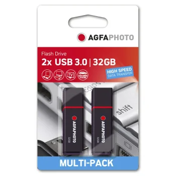 AgfaPhoto USB Flash Drive 32GB, 2-Pack, USB-A, Black