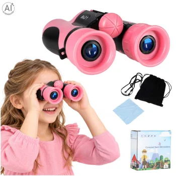 Kids Binoculars 8x 21 mm with Pouch and Neck Strap, Pink