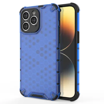 Honeycomb Case for iPhone 14 Pro Max Armored Hybrid Cover, Blue