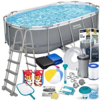 Bestway 56620 Power Steel Frame Pool 427x250x100 cm, 18-in-1 Set