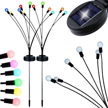 Saulės energijos sodo šviestuvai rutuliukai RGB, 2 vnt. (po 6 LED), 70 cm