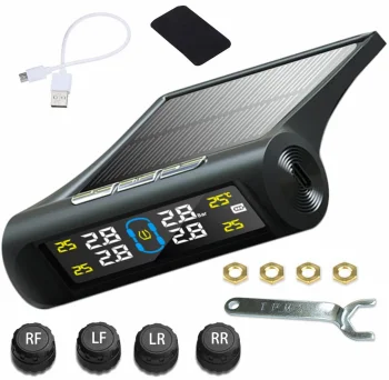 TPMS Tire Pressure and Temperature Sensors with LCD Display, black