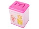Interactive safe-style money box with PIN code for banknotes and coins, pink