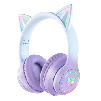 ONIKUMA B90 Wireless Gaming Headset with RGB Cat Ears, Blue/Purple