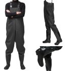Waterproof fishing waders with boots and adjustable suspenders, size 45, black