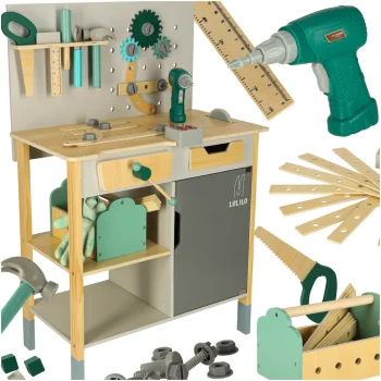 Lulilo Fikso Kids Wooden Workbench with Tools and Sounds 86cm