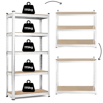 ModernHome Storage Shelving Unit 180x90x40 cm, Galvanized Steel, 5 Shelves, 875 kg